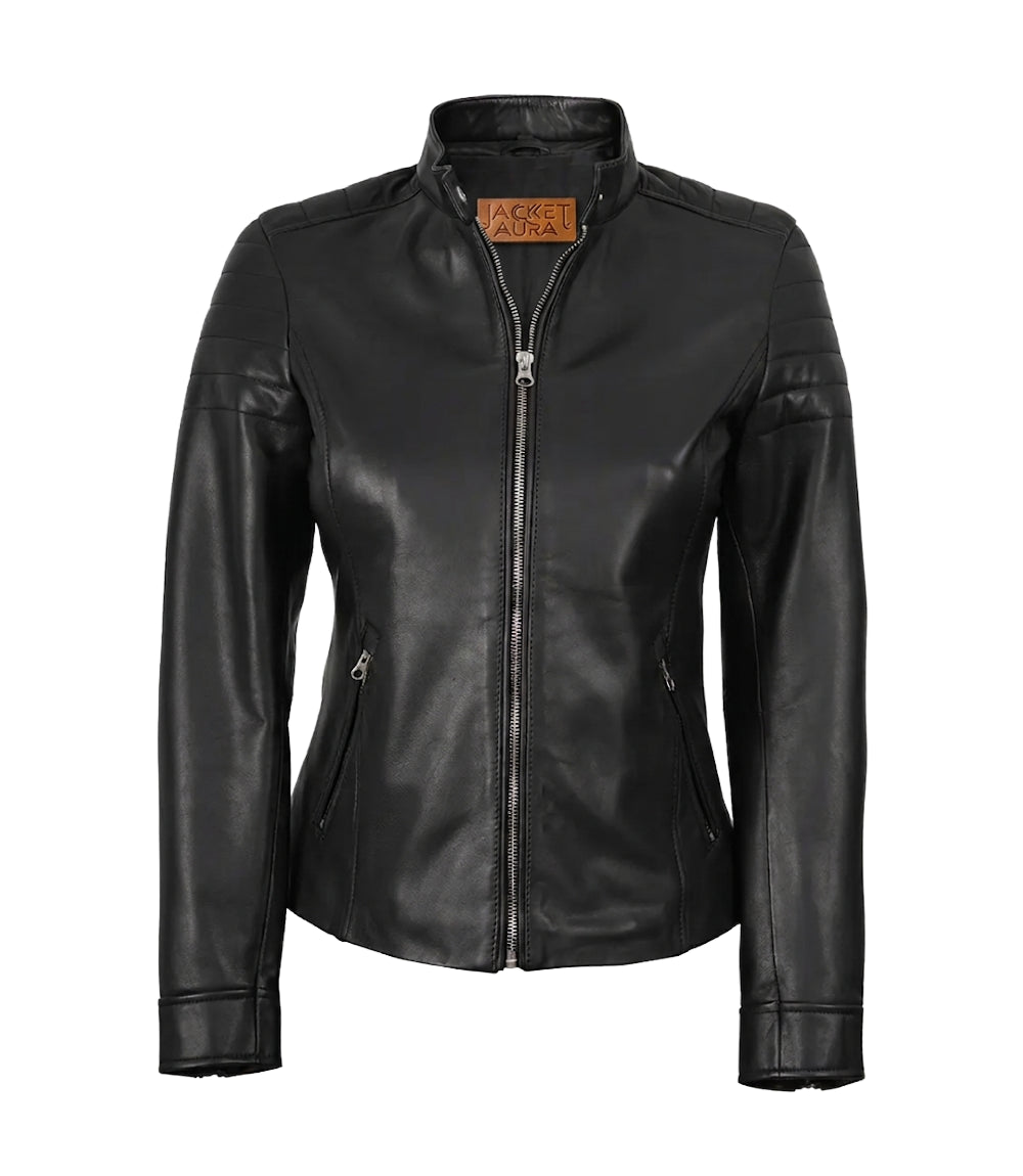 Carrie Women’s Black Leather Biker Jacket | Jacket Aura in XS - Jacket Aura