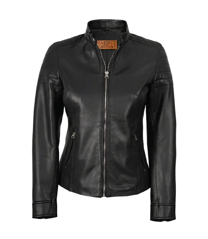 Carrie Women’s Black Leather Biker Jacket | Jacket Aura in XS - Jacket Aura