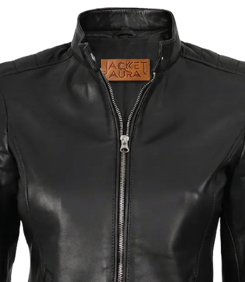 Carrie Women’s Black Leather Biker Jacket | Jacket Aura in XS - Jacket Aura