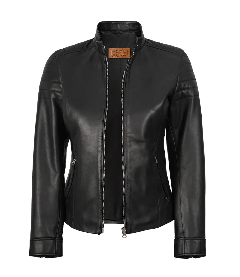 Carrie Women’s Black Leather Biker Jacket | Jacket Aura in XS - Jacket Aura