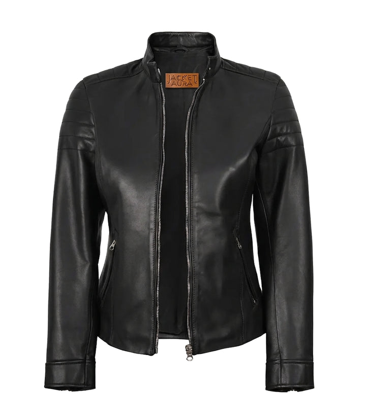 Carrie Women’s Black Leather Biker Jacket | Jacket Aura in XS - Jacket Aura