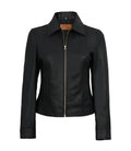 Jose Women's Black Leather Harrington Jacket with Golden Details | Jacket Aura in XS - Jacket Aura