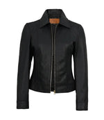 Jose Women's Black Leather Harrington Jacket with Golden Details | Jacket Aura in XS - Jacket Aura