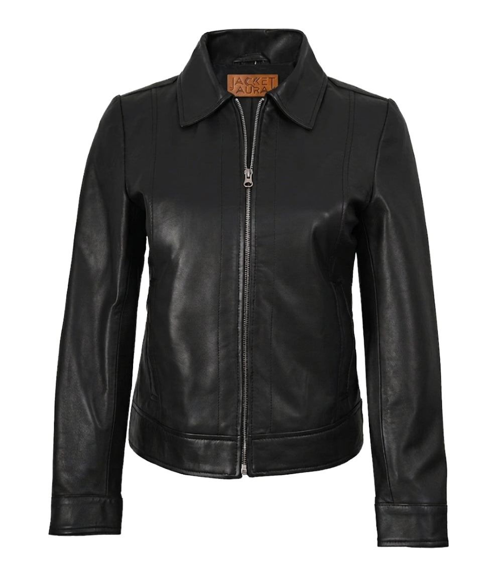 Jose Women’s Black Leather Harrington Jacket | Jacket Aura in XS - Jacket Aura