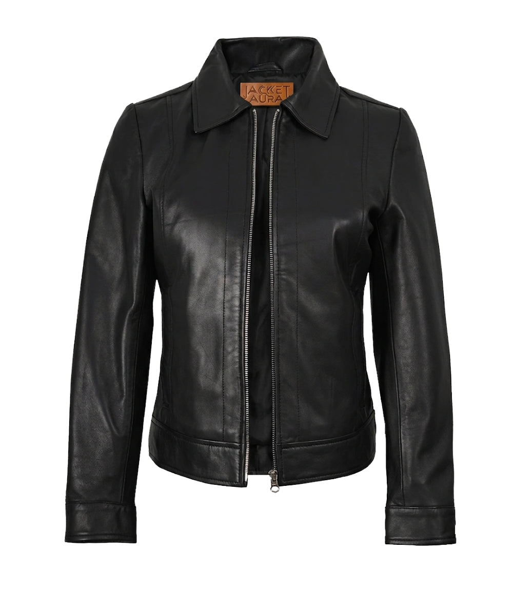 Jose Women’s Black Leather Harrington Jacket | Jacket Aura in XS - Jacket Aura