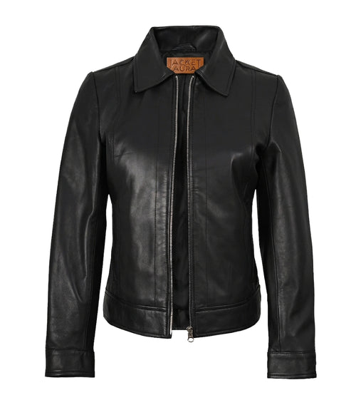 Jose Women’s Black Leather Harrington Jacket | Jacket Aura in XS - Jacket Aura