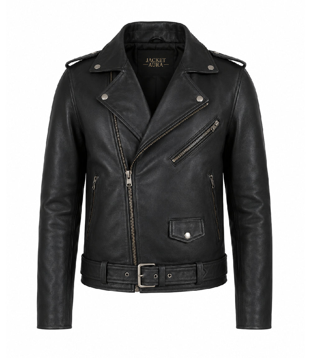 Men’s Black Leather Biker Jacket