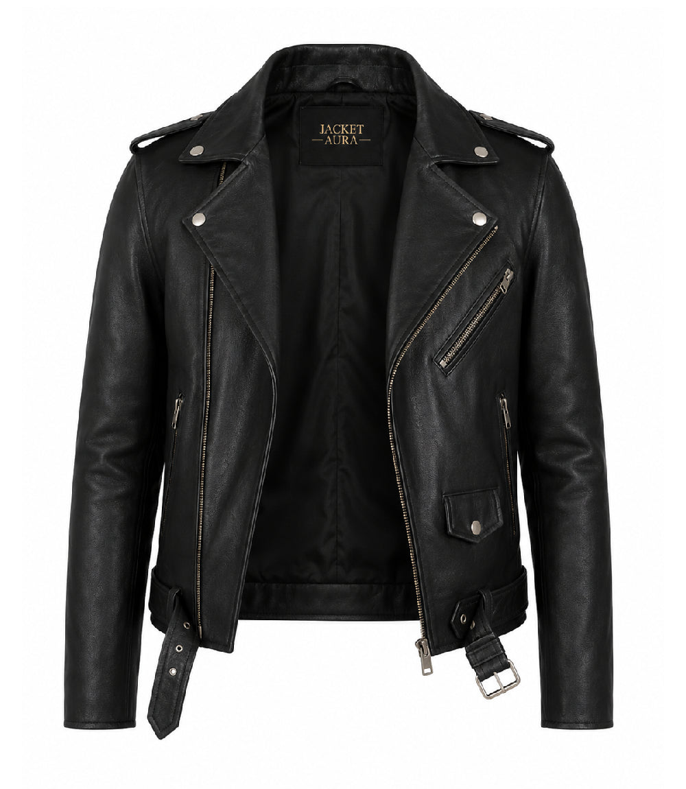 Men’s Black Leather Biker Jacket