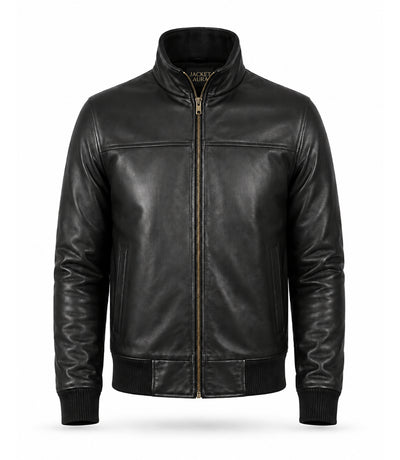 Men’s Black Leather Bomber Jacket in XS - Jacket Aura