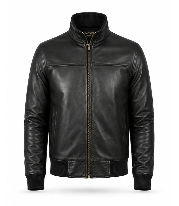 Men’s Black Leather Bomber Jacket in XS - Jacket Aura