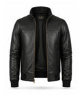 Men’s Black Leather Bomber Jacket in XS - Jacket Aura