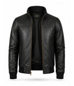 Men’s Black Leather Bomber Jacket in XS - Jacket Aura