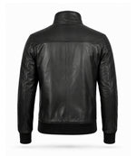 Men’s Black Leather Bomber Jacket in XS - Jacket Aura