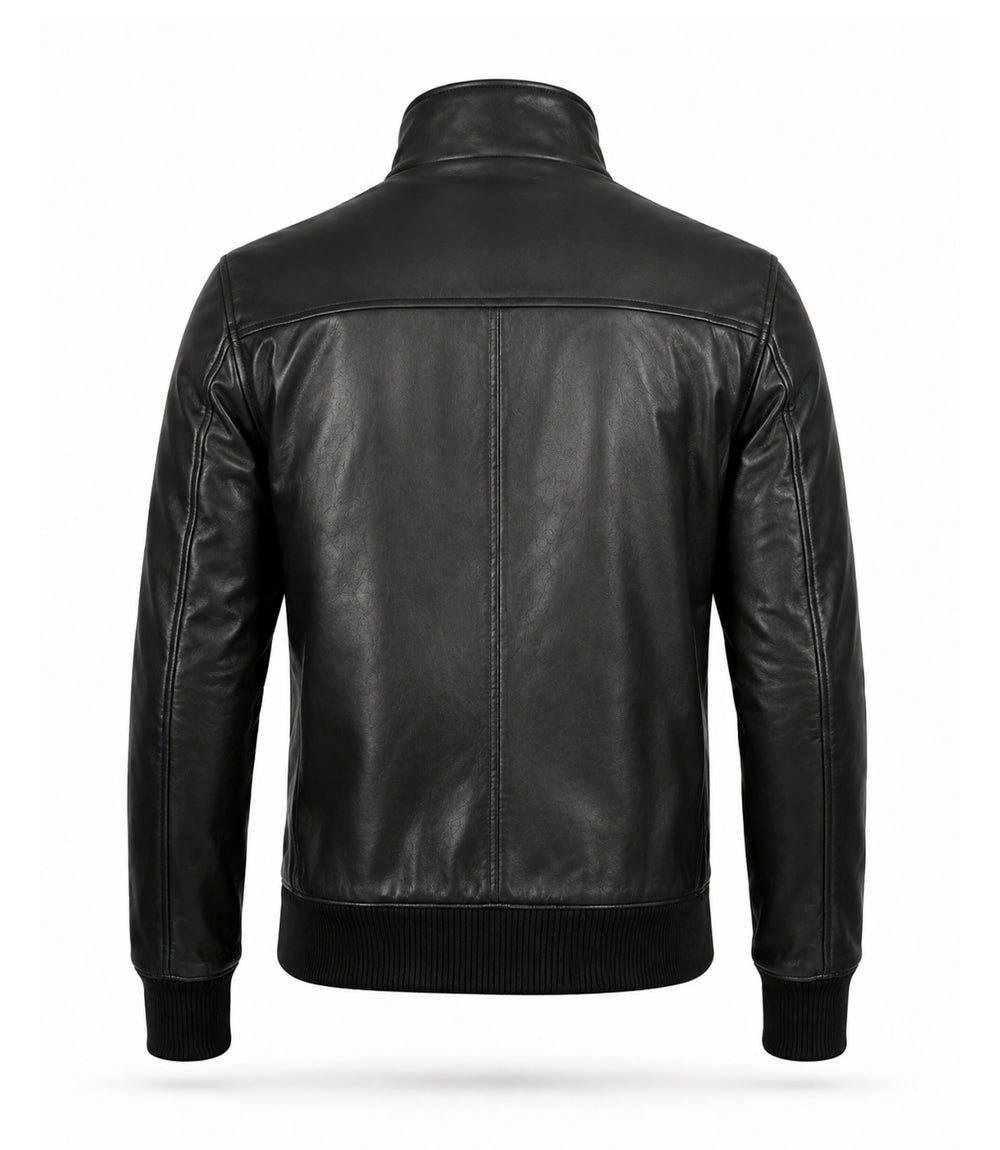 Men’s Black Leather Bomber Jacket in XS - Jacket Aura