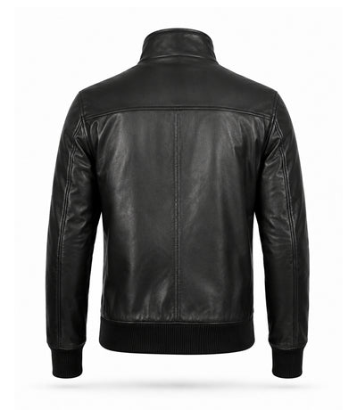Men’s Black Leather Bomber Jacket in XS - Jacket Aura
