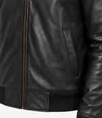Men’s Black Leather Bomber Jacket in XS - Jacket Aura
