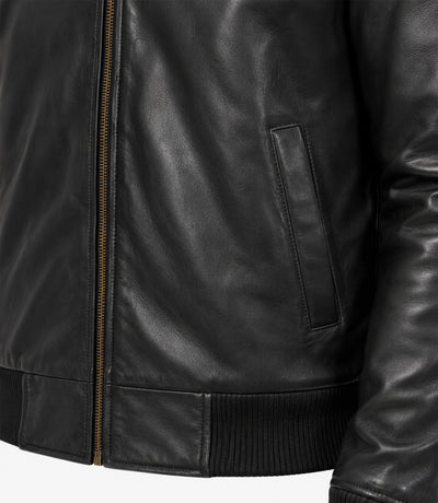 Men’s Black Leather Bomber Jacket in XS - Jacket Aura