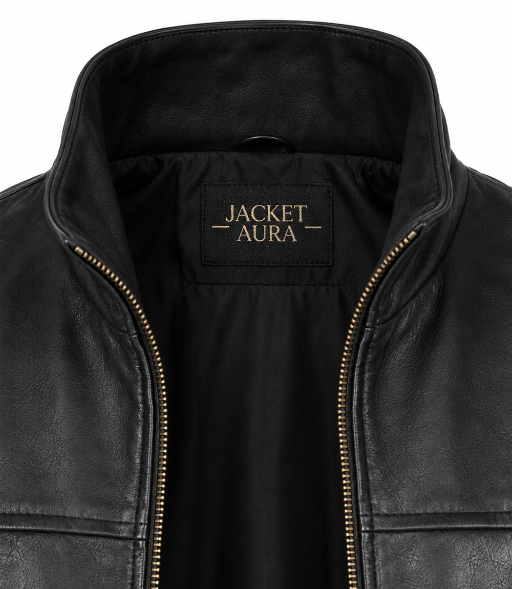 Men’s Black Leather Bomber Jacket in XS - Jacket Aura