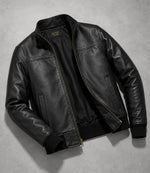 Men’s Black Leather Bomber Jacket in XS - Jacket Aura