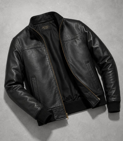 Men’s Black Leather Bomber Jacket in XS - Jacket Aura