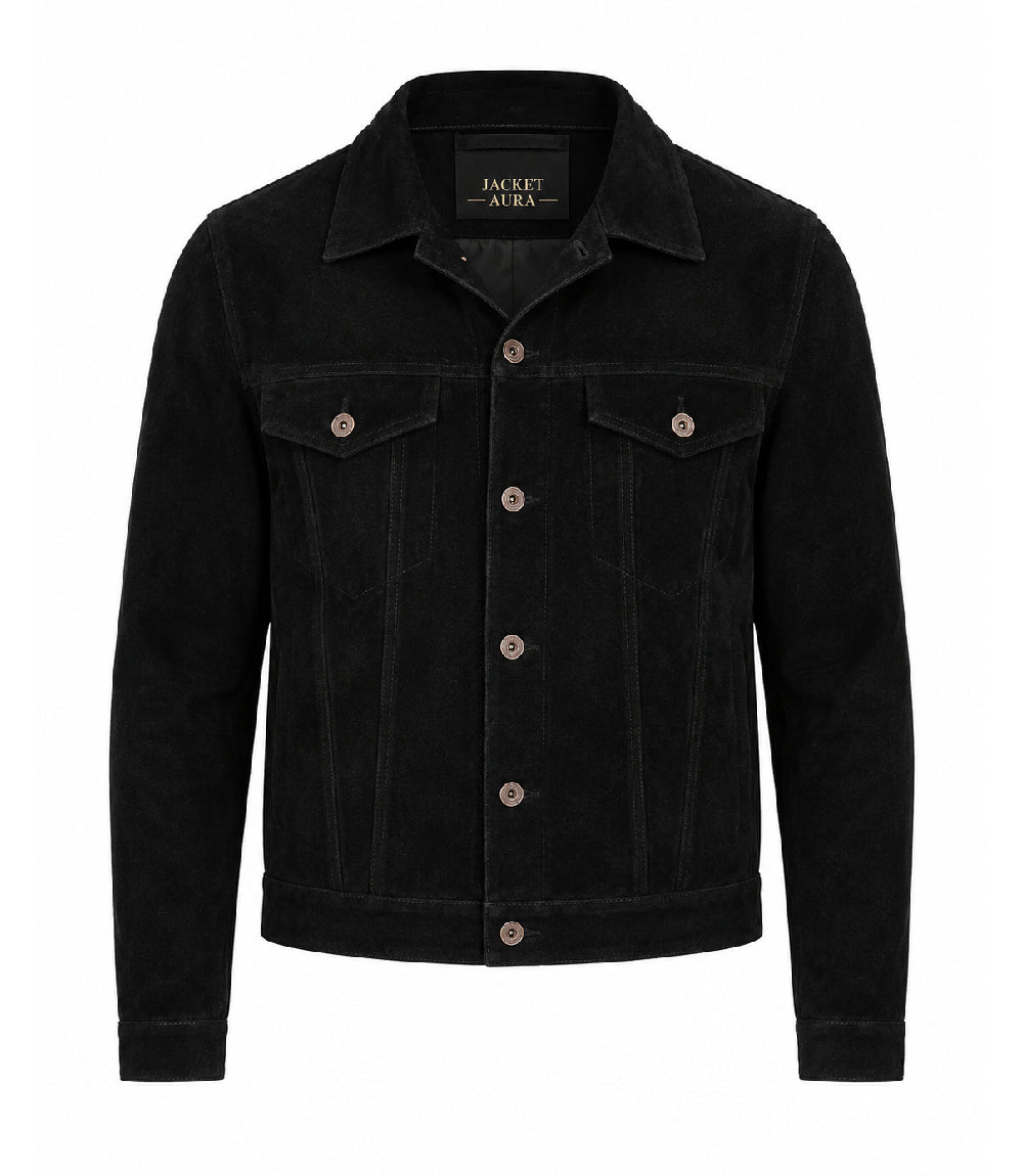 Men’s Black Suede Trucker Jacket in XS - Jacket Aura