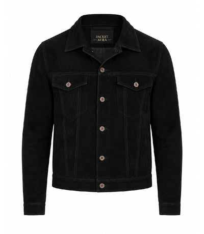 Men’s Black Suede Trucker Jacket in XS - Jacket Aura