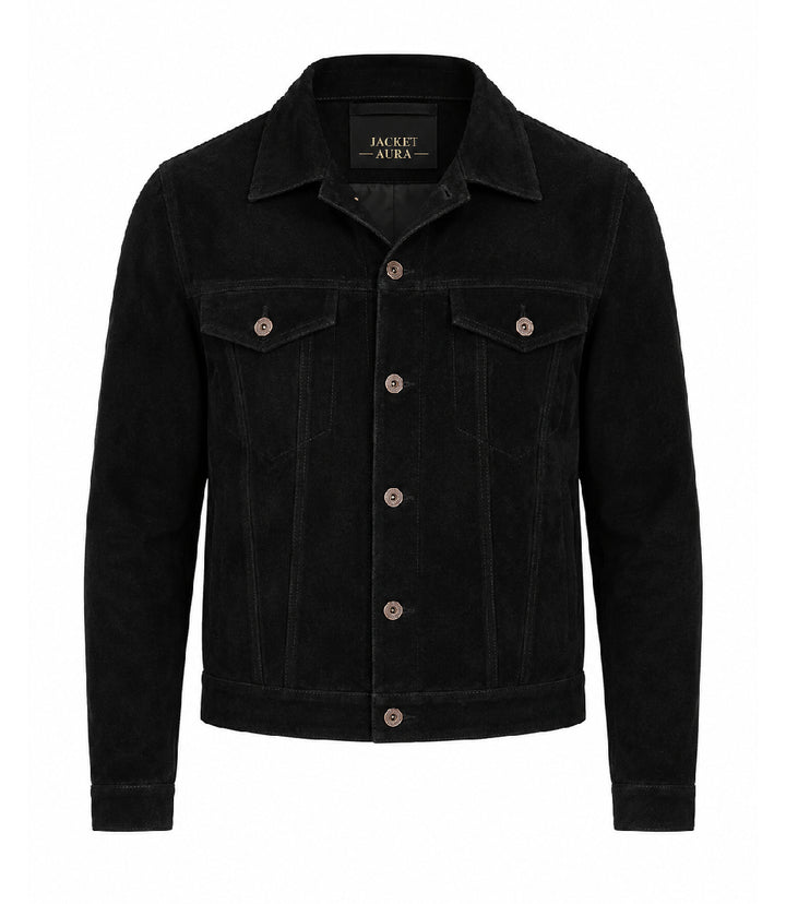 Men’s Black Suede Trucker Jacket in XS - Jacket Aura