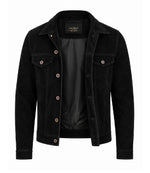 Men’s Black Suede Trucker Jacket in XS - Jacket Aura