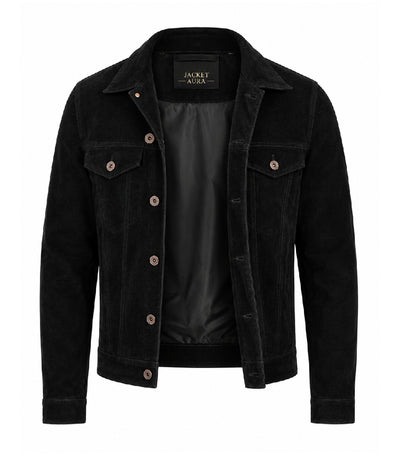 Men’s Black Suede Trucker Jacket in XS - Jacket Aura