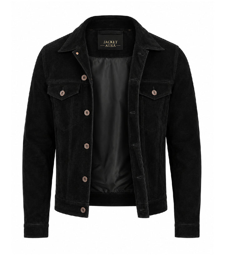 Men’s Black Suede Trucker Jacket in XS - Jacket Aura