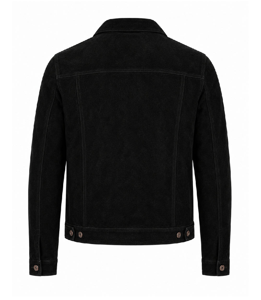 Men’s Black Suede Trucker Jacket in XS - Jacket Aura