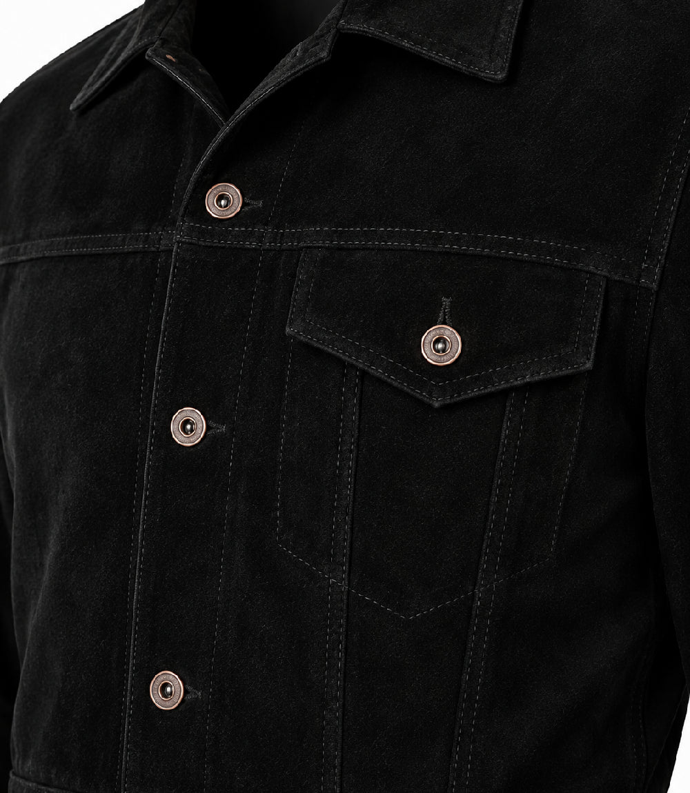 Men’s Black Suede Trucker Jacket in XS - Jacket Aura