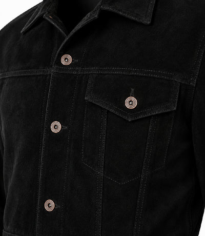 Men’s Black Suede Trucker Jacket in XS - Jacket Aura