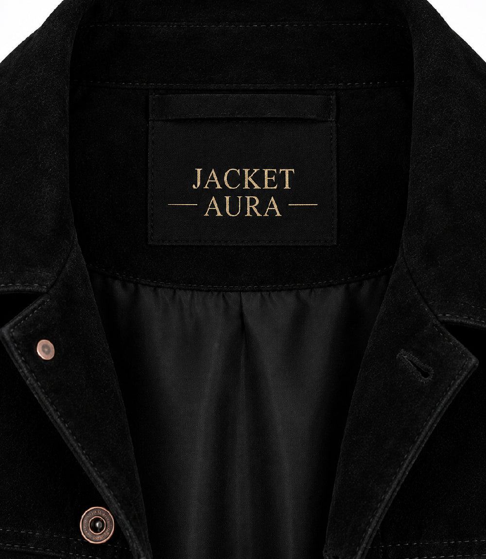 Men’s Black Suede Trucker Jacket in XS - Jacket Aura
