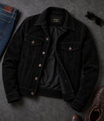Men’s Black Suede Trucker Jacket in XS - Jacket Aura