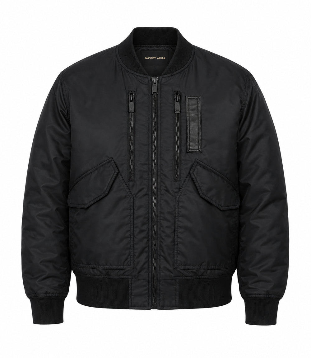 Men’s Black Tactical Nylon Bomber Jacket in XS - Jacket Aura