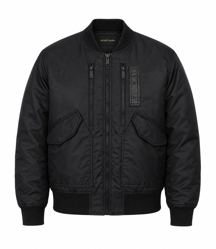 Men’s Black Tactical Nylon Bomber Jacket in XS - Jacket Aura