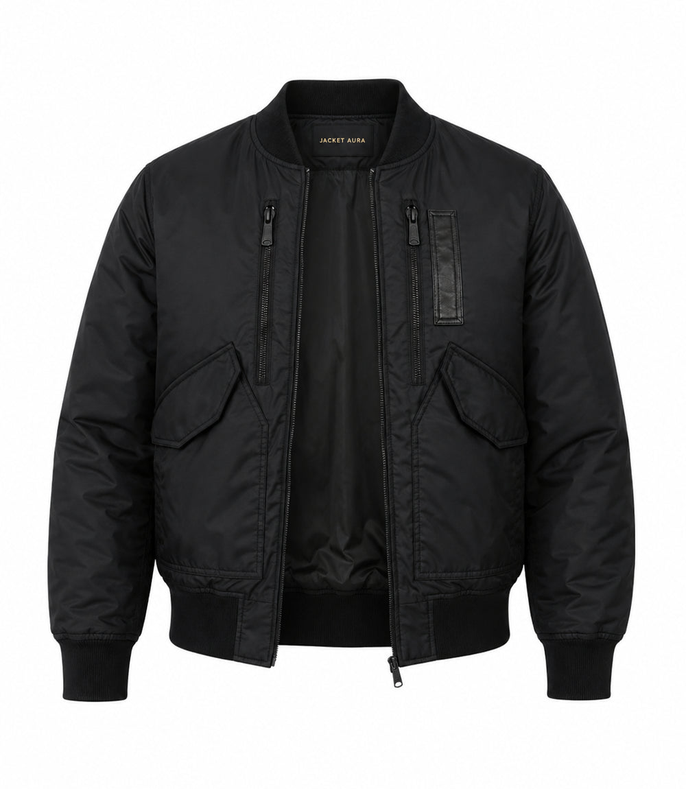 Men’s Black Tactical Nylon Bomber Jacket in XS - Jacket Aura