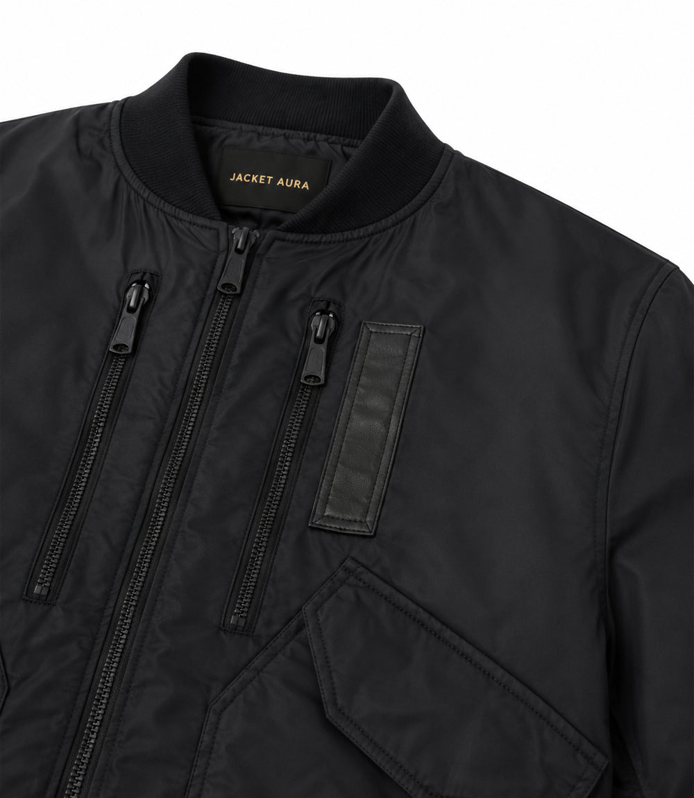 Men’s Black Tactical Nylon Bomber Jacket in XS - Jacket Aura