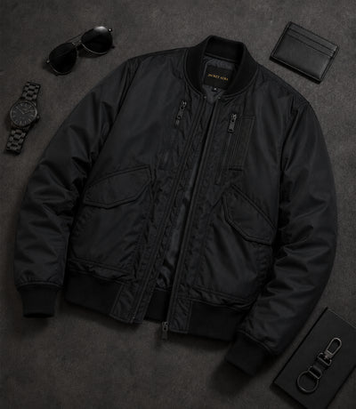 Men’s Black Tactical Nylon Bomber Jacket in XS - Jacket Aura