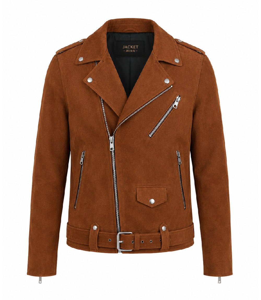 Men’s Brown Suede Biker Jacket in XS - Jacket Aura