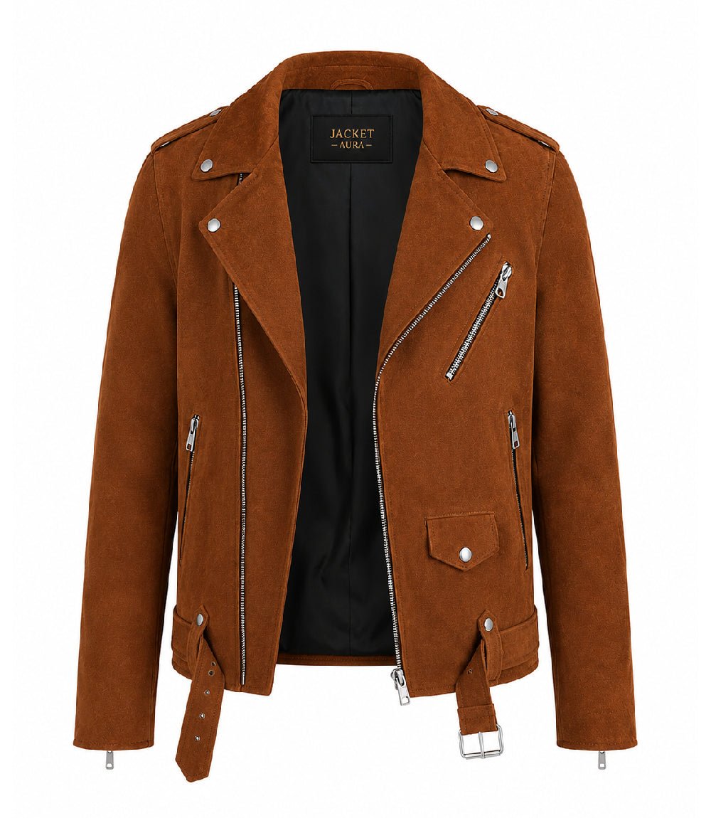 Men’s Brown Suede Biker Jacket in XS - Jacket Aura