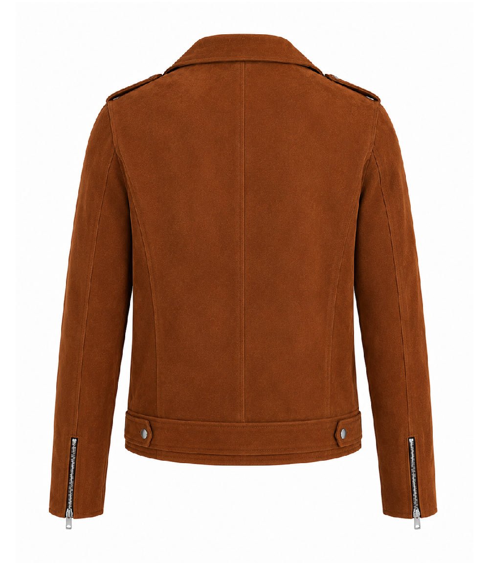 Men’s Brown Suede Biker Jacket in XS - Jacket Aura