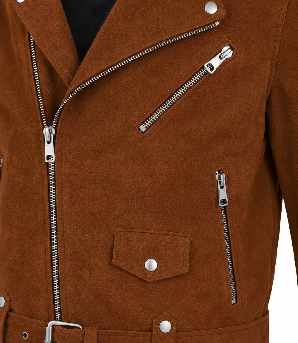Men’s Brown Suede Biker Jacket in XS - Jacket Aura