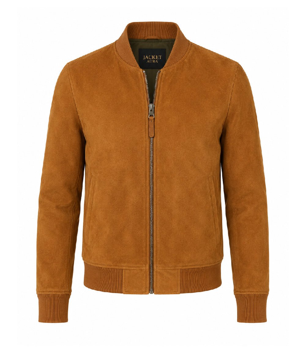 Men’s Brown Suede Bomber Jacket in XS - Jacket Aura