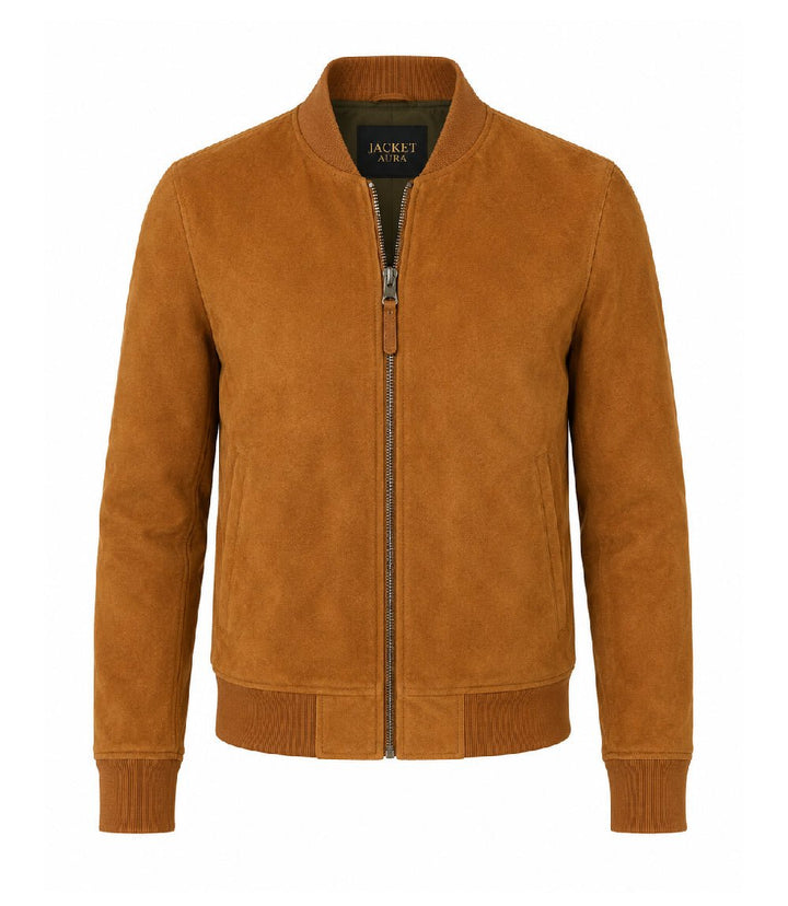 Men’s Brown Suede Bomber Jacket in XS - Jacket Aura