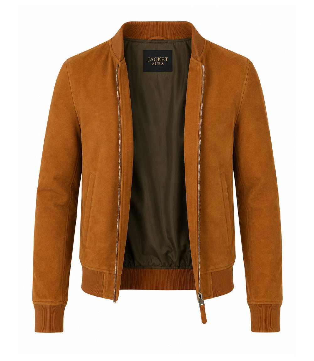 Men’s Brown Suede Bomber Jacket in XS - Jacket Aura
