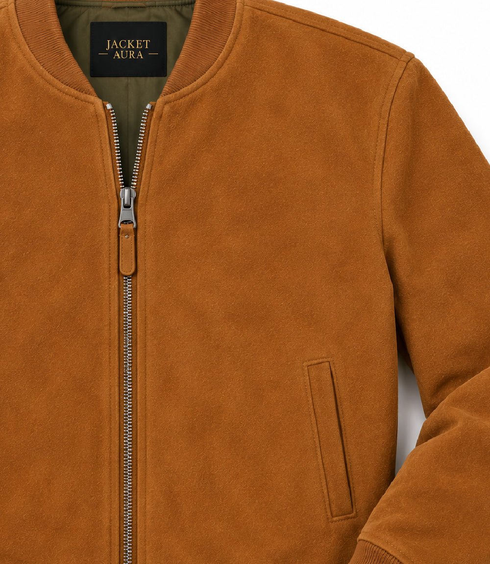 Men’s Brown Suede Bomber Jacket in XS - Jacket Aura