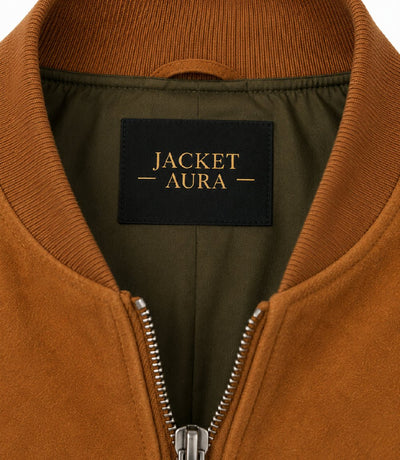 Men’s Brown Suede Bomber Jacket in XS - Jacket Aura