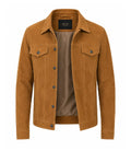 Men’s Camel Brown Suede Trucker Jacket in XS - Jacket Aura